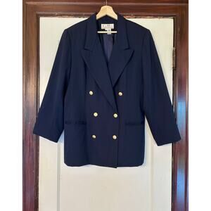 Vintage Navy Blue Wool Oversized Double Breasted Blazer- Size L/XL, Preppy